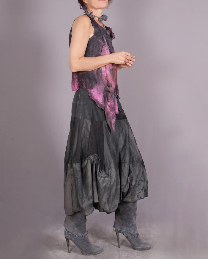'full of flowing gunmetal' distressed gray asymmetrical stretch skirt