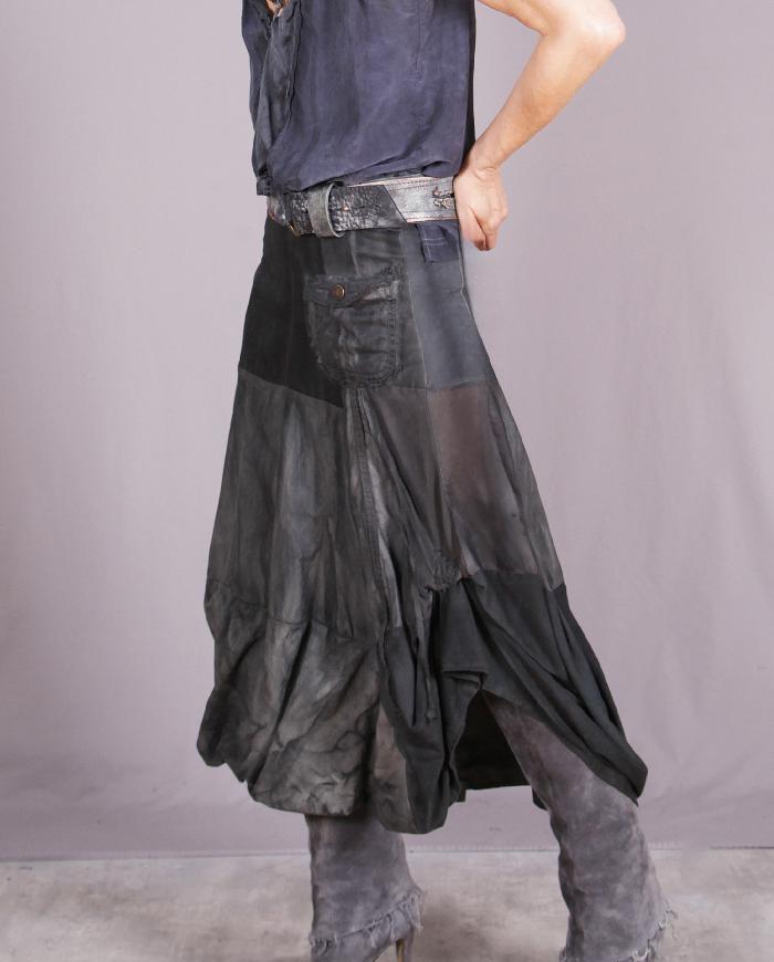 'full of flowing gunmetal' distressed gray asymmetrical stretch skirt