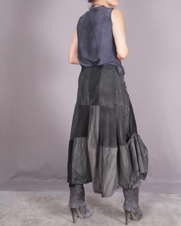'full of flowing gunmetal' distressed gray asymmetrical stretch skirt
