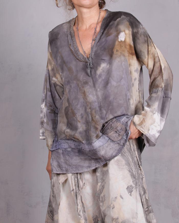 'perfectly neutral in every way' silk crepe watercolor blouse