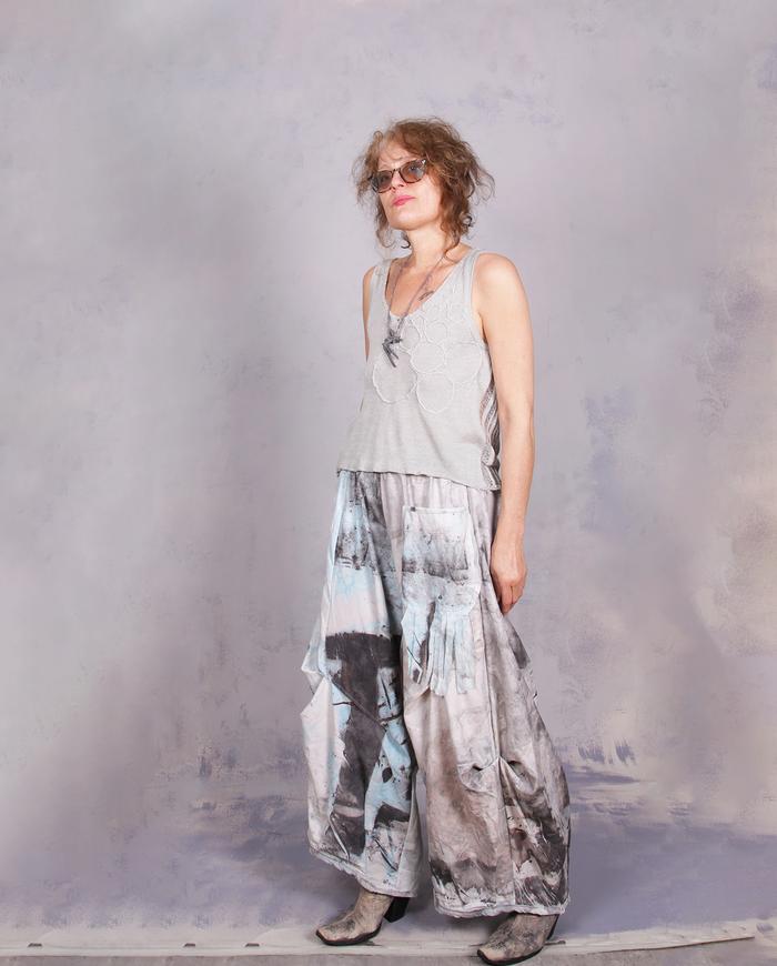 'wonderlust blues' sculptural wide-leg artsy pants