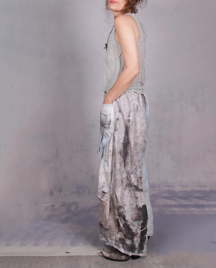 'wonderlust blues' sculptural wide-leg artsy pants