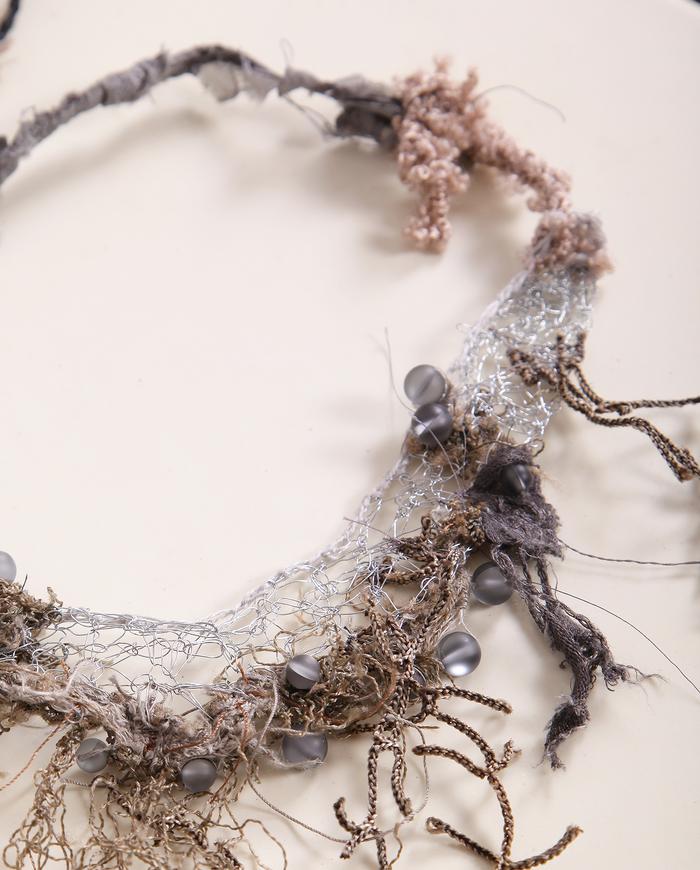 'dew drops in the snow' fiber art necklace