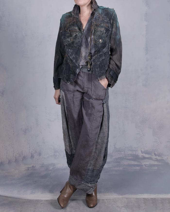 'dare not to match' sculptural mixed linen pants