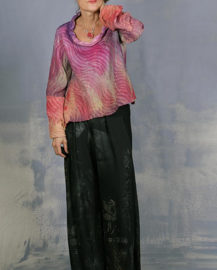 'cotton candy swirl' luxurious textured silk blouse