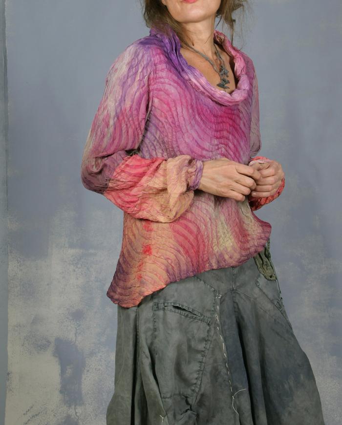 'cotton candy swirl' luxurious textured silk blouse