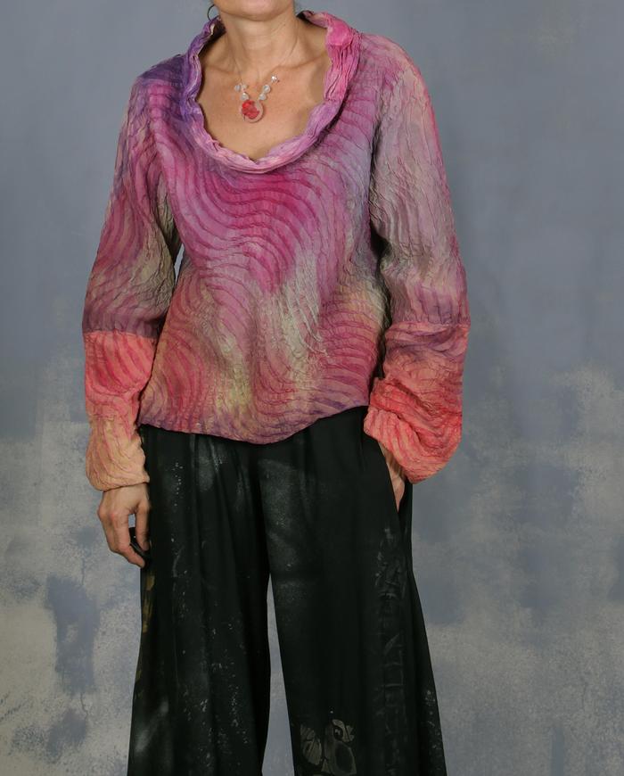 'cotton candy swirl' luxurious textured silk blouse