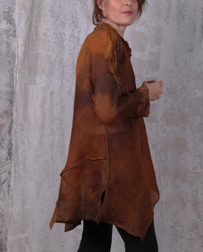 linen gauze hand-painted tunic in rust