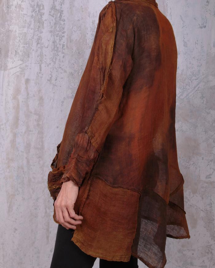 linen gauze hand-painted tunic in rust