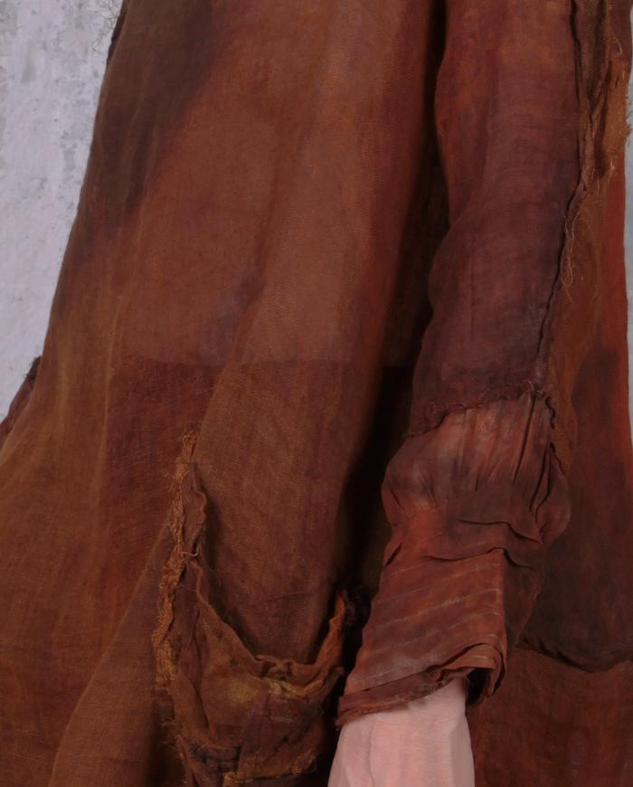 linen gauze hand-painted tunic in rust