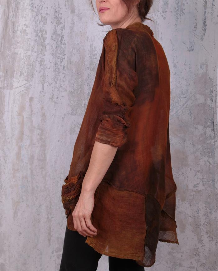 linen gauze hand-painted tunic in rust