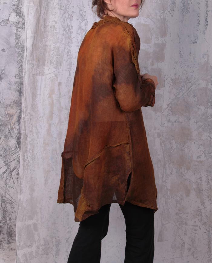 linen gauze hand-painted tunic in rust