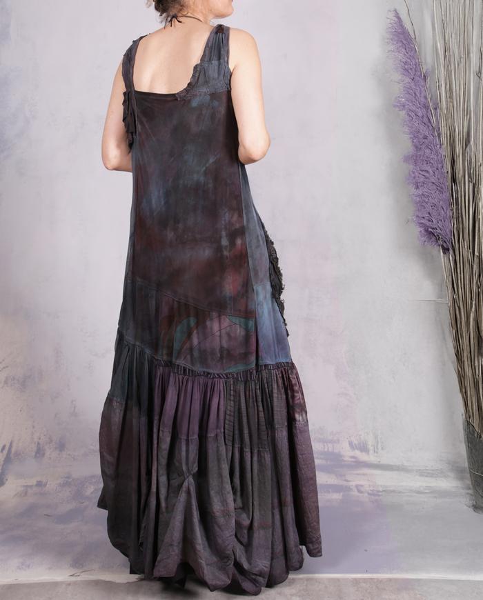 'no explanatory note' hand-painted A-line silk maxi dress