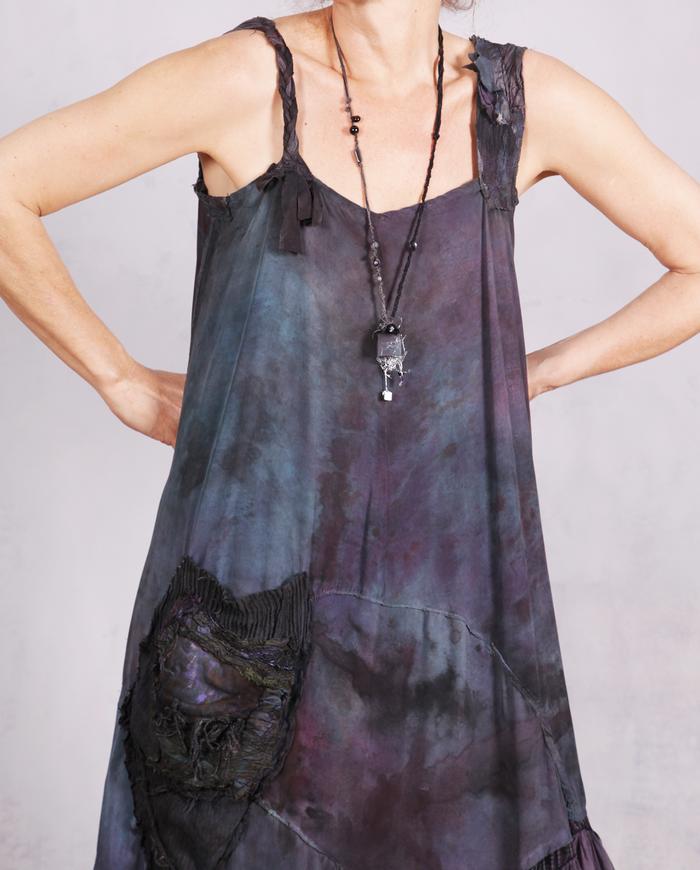 'no explanatory note' hand-painted A-line silk maxi dress