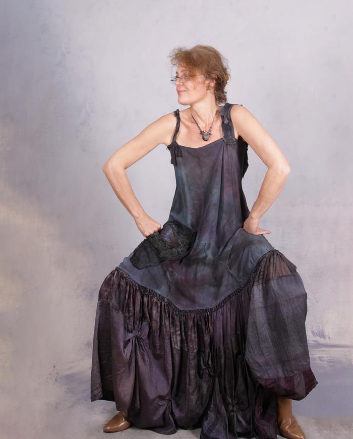 'no explanatory note' hand-painted A-line silk maxi dress