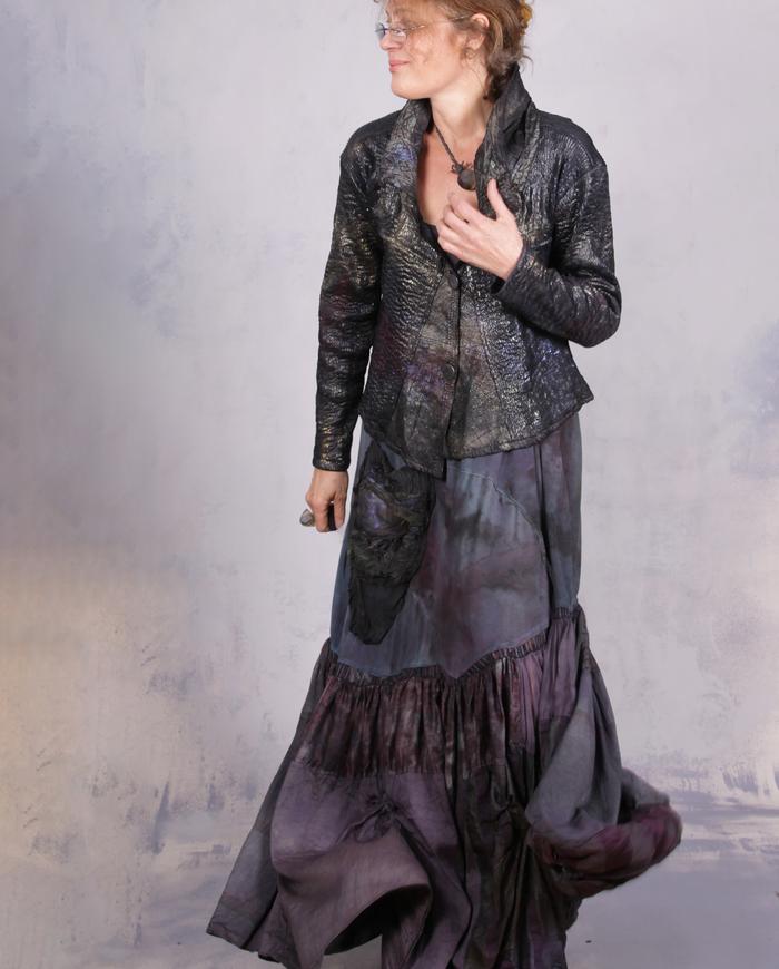 'no explanatory note' hand-painted A-line silk maxi dress