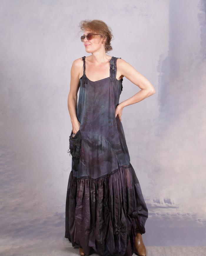 'no explanatory note' hand-painted A-line silk maxi dress