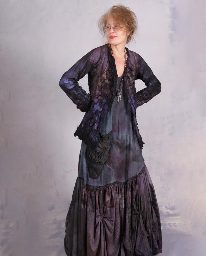 'no explanatory note' hand-painted A-line silk maxi dress