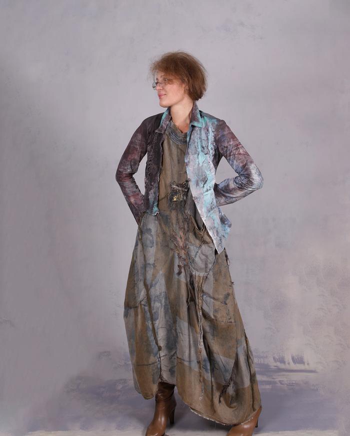 'branching out' detailed stonewashed silk dress with applique 