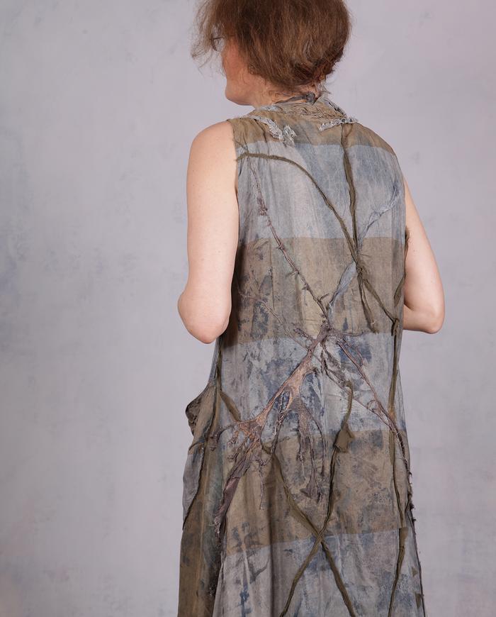 'branching out' detailed stonewashed silk dress with applique 