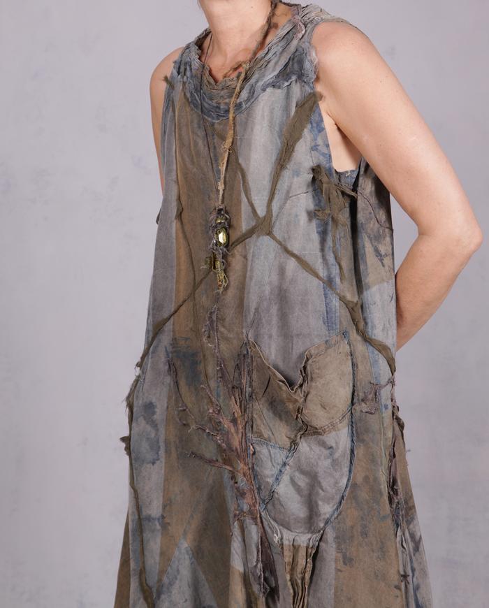 'branching out' detailed stonewashed silk dress with applique 