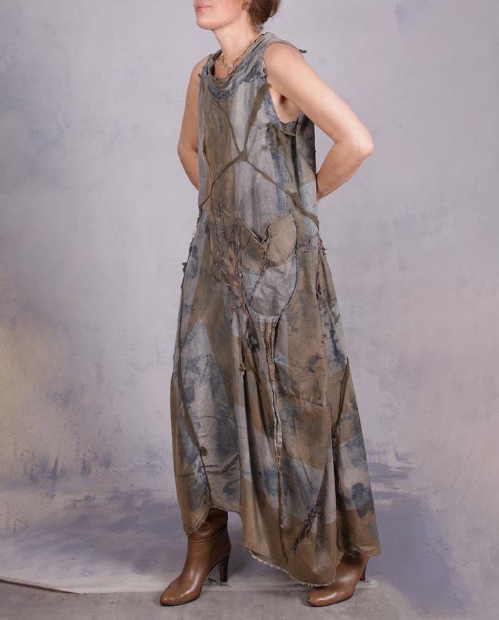 'branching out' detailed stonewashed silk dress with applique 
