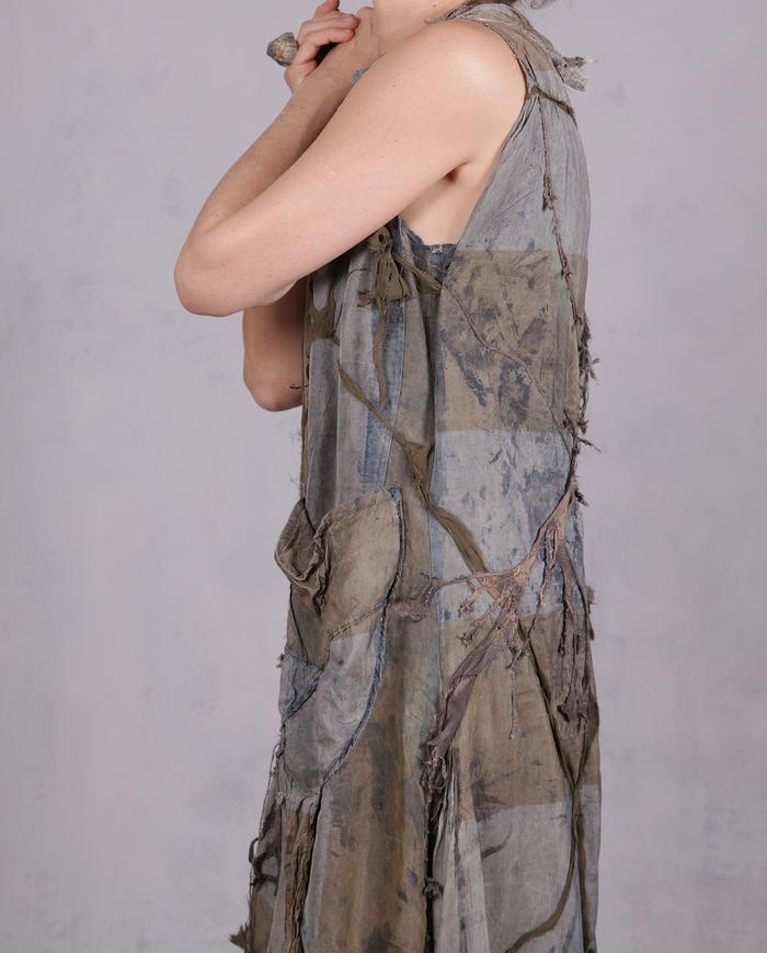 'branching out' detailed stonewashed silk dress with applique 
