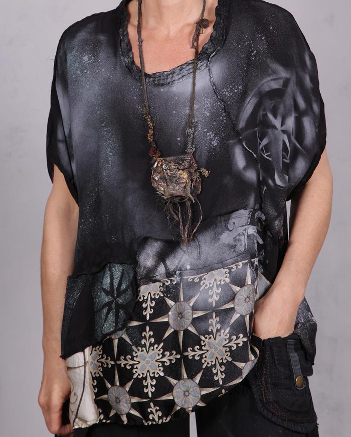 'and the story goes' mixed materials fiber art/copper necklace