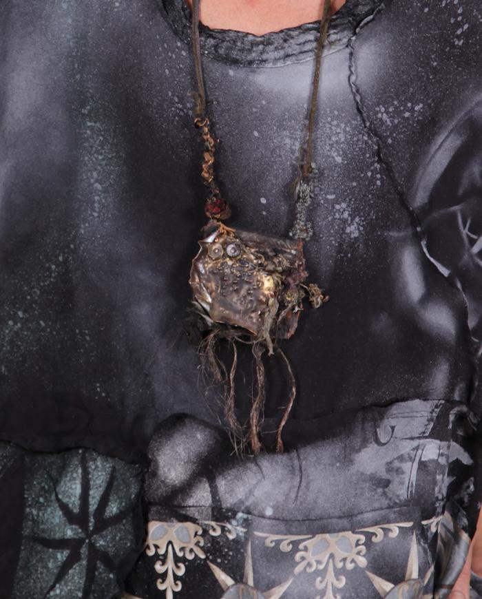 'and the story goes' mixed materials fiber art/copper necklace