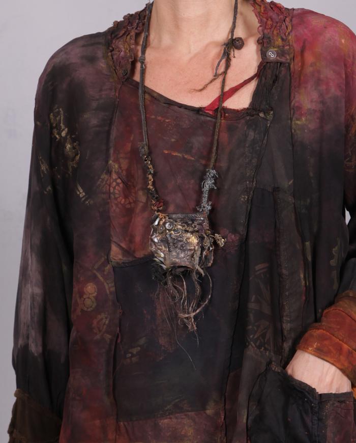 'and the story goes' mixed materials fiber art/copper necklace