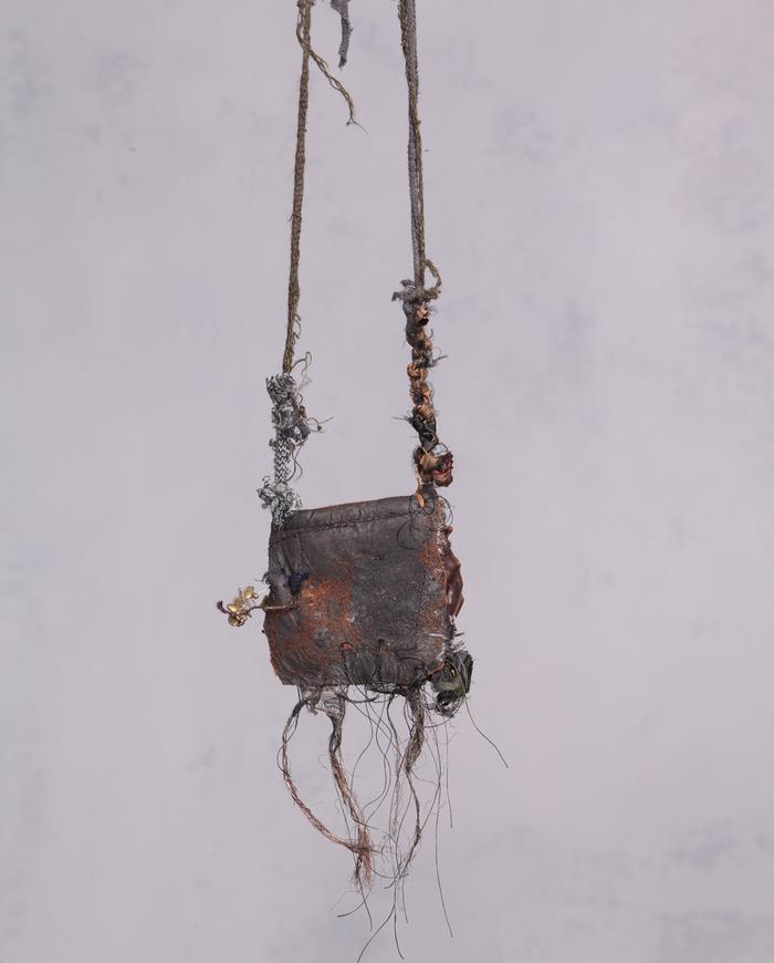'and the story goes' mixed materials fiber art/copper necklace