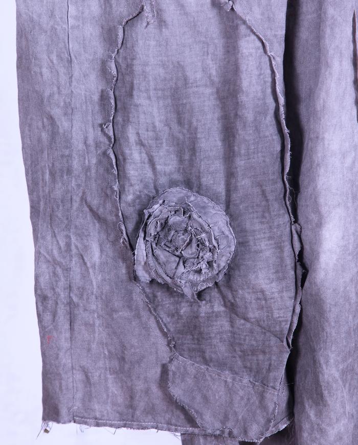 'stonewashed steel' Belgian linen wide leg pants with applique