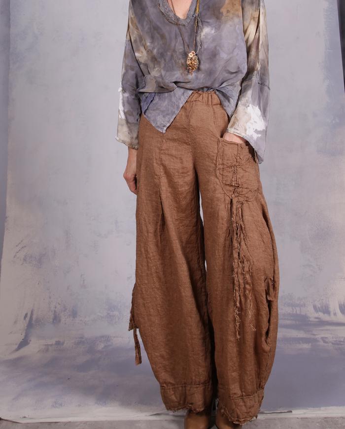 'with sculptural ease' lightweight detailed linen pants