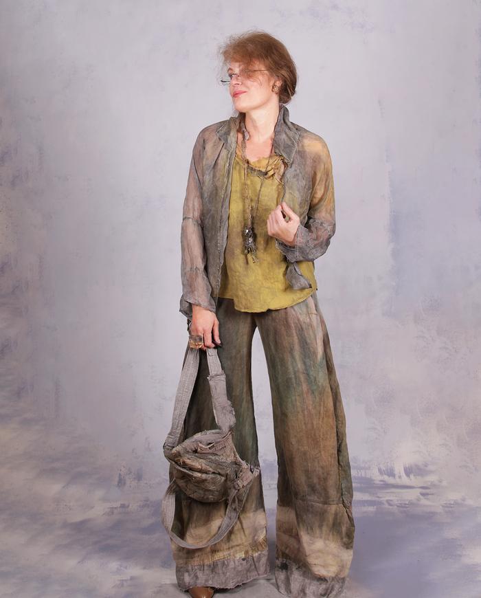 'a forest capsule' distressed wide leg linen pants