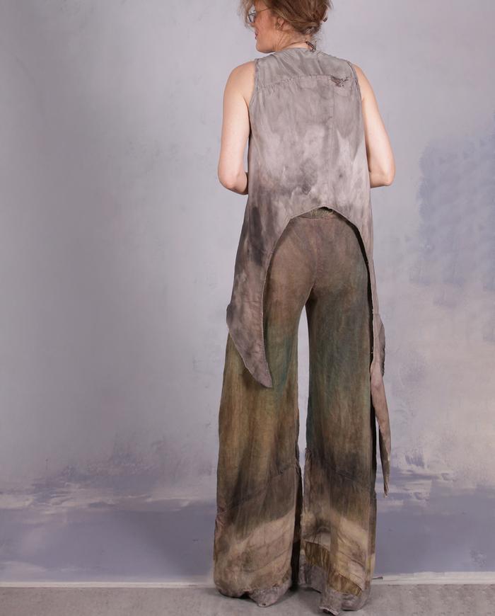 'a forest capsule' distressed wide leg linen pants