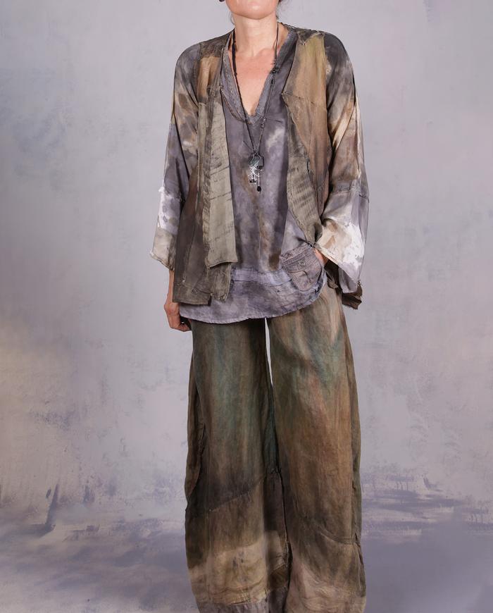 'a forest capsule' distressed wide leg linen pants