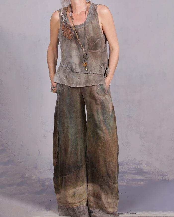 'a forest capsule' distressed wide leg linen pants