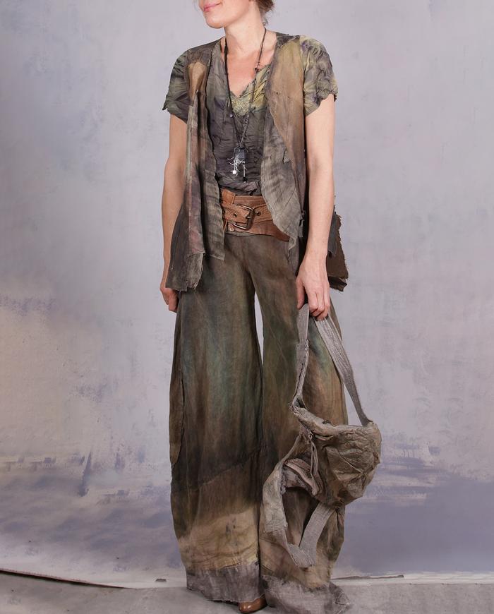 'a forest capsule' distressed wide leg linen pants