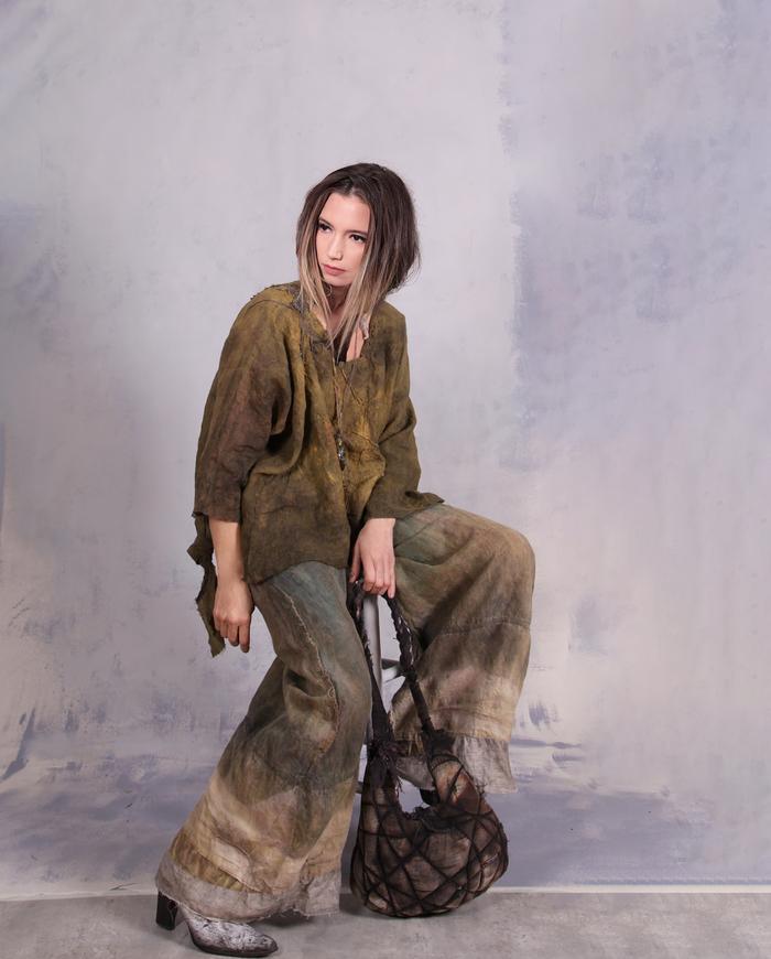 'a forest capsule' distressed wide leg linen pants