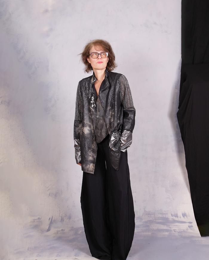 'you sparkle and you know it' liquid silver metallic art jacket