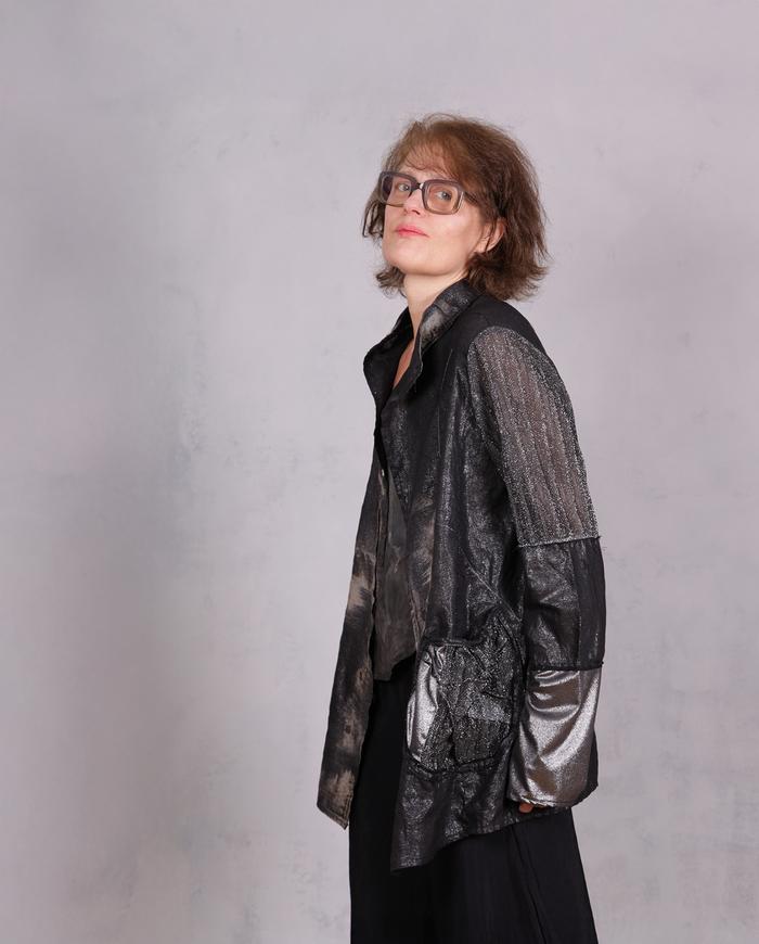'you sparkle and you know it' liquid silver metallic art jacket