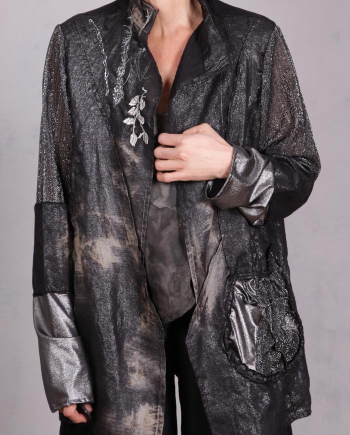 'you sparkle and you know it' liquid silver metallic art jacket