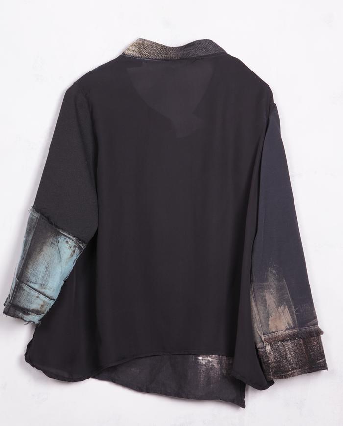 'just a touch of blue' asymmetrical distressed blouse