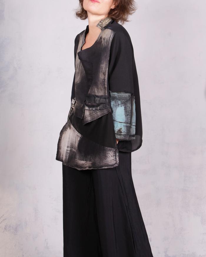 'just a touch of blue' asymmetrical distressed blouse