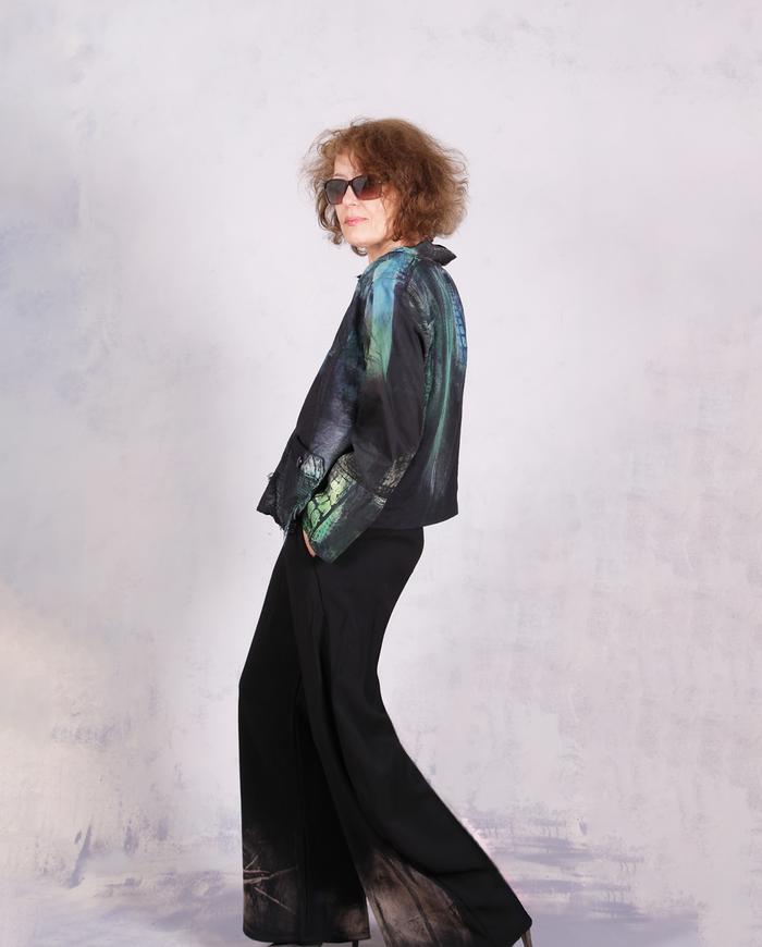 'from tree tops to the sky' sculptural painted blouse