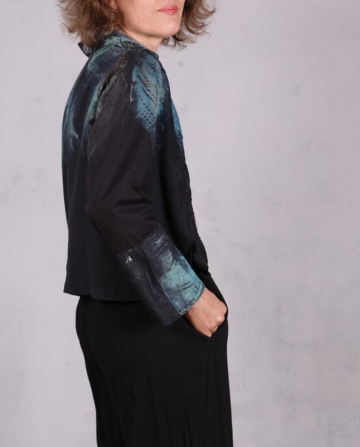 'from tree tops to the sky' sculptural painted blouse