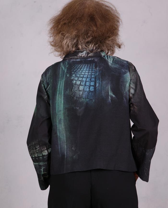 'from tree tops to the sky' sculptural painted blouse