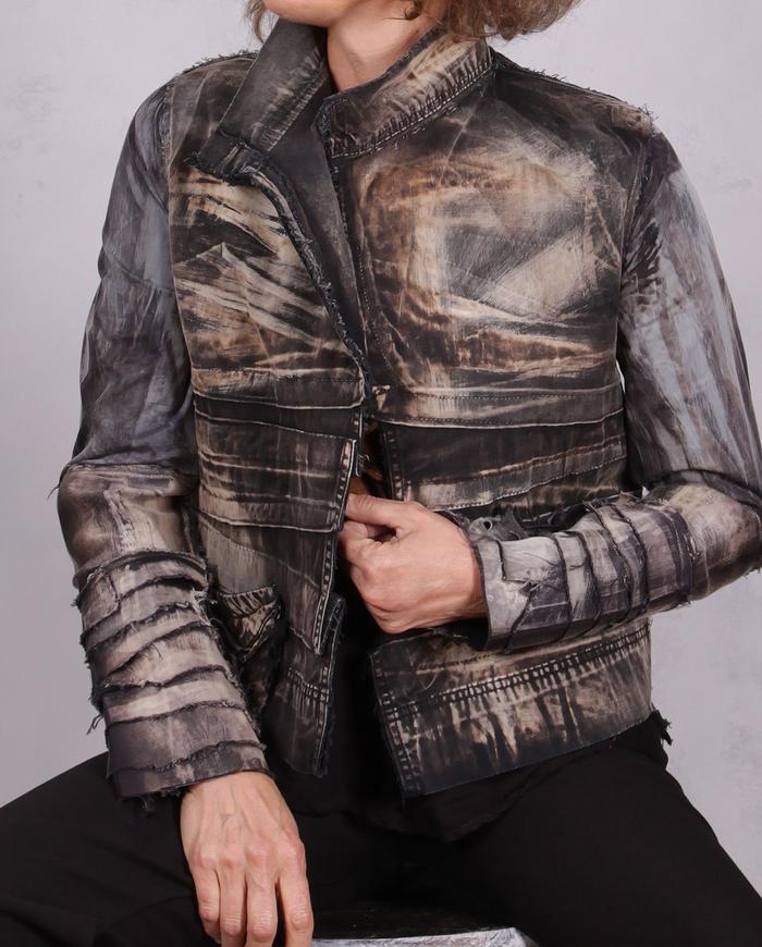 'short and groovy' detailed distressed art jacket