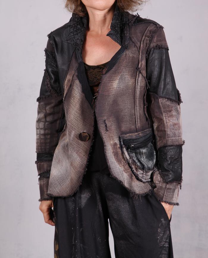 'on a tactile Odyssey' mixed materials fitted avant-garde jacket