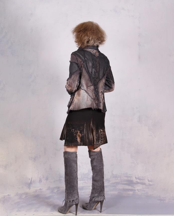 'on a tactile Odyssey' mixed materials fitted avant-garde jacket